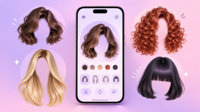 Ilustração de celular com opções de cortes e cores de cabelo.
